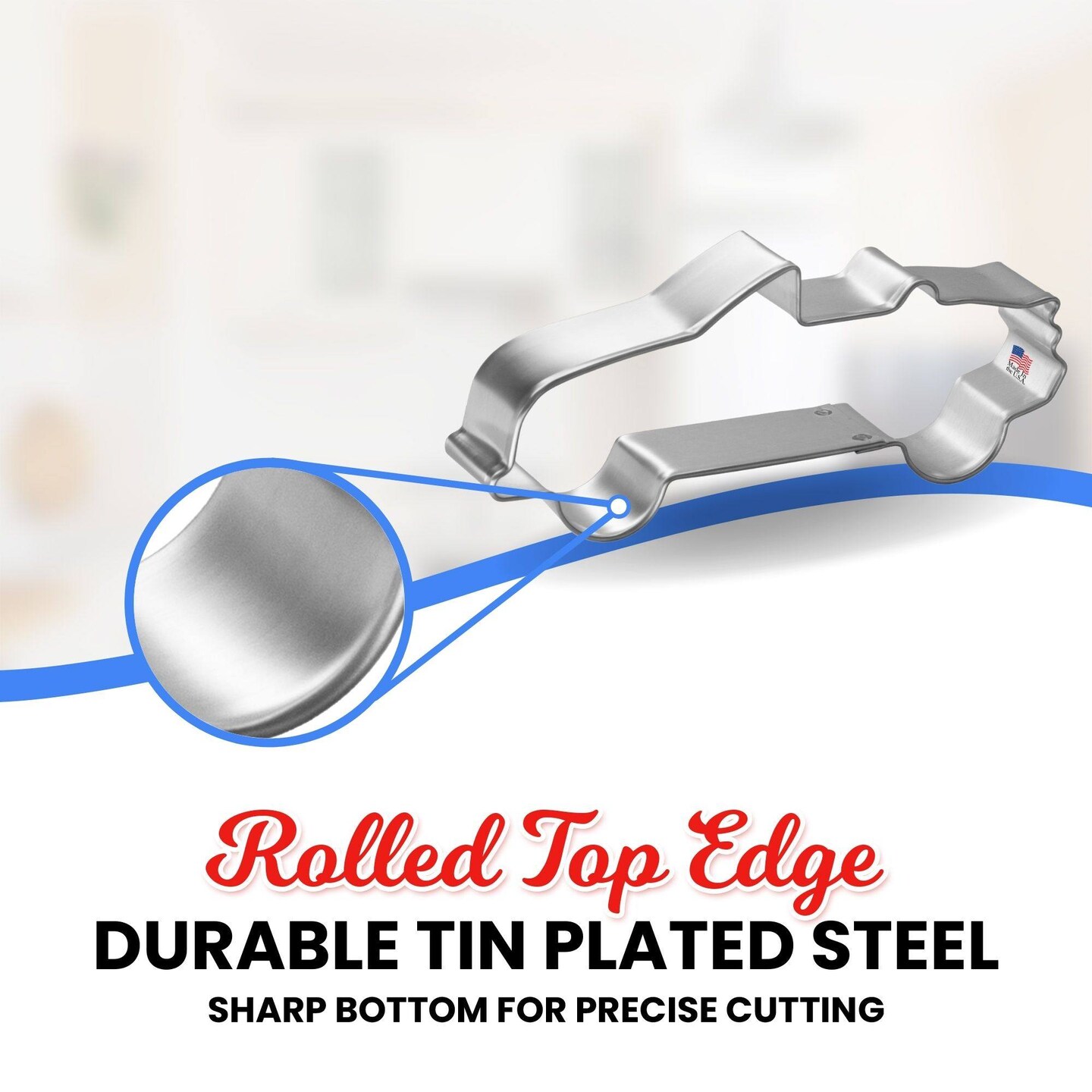 Convertible Car Cookie Cutter 4.5 in, CookieCutter.com, Tin Plated Steel, Handmade in the USA