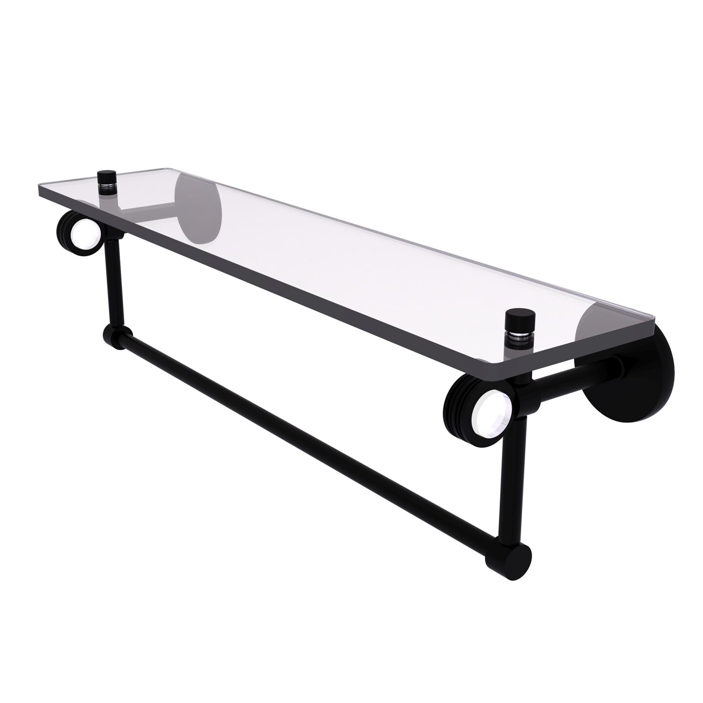 Clearview Collection 22 Inch Glass Shelf With Towel Bar And Dotted Accents - Matte Black