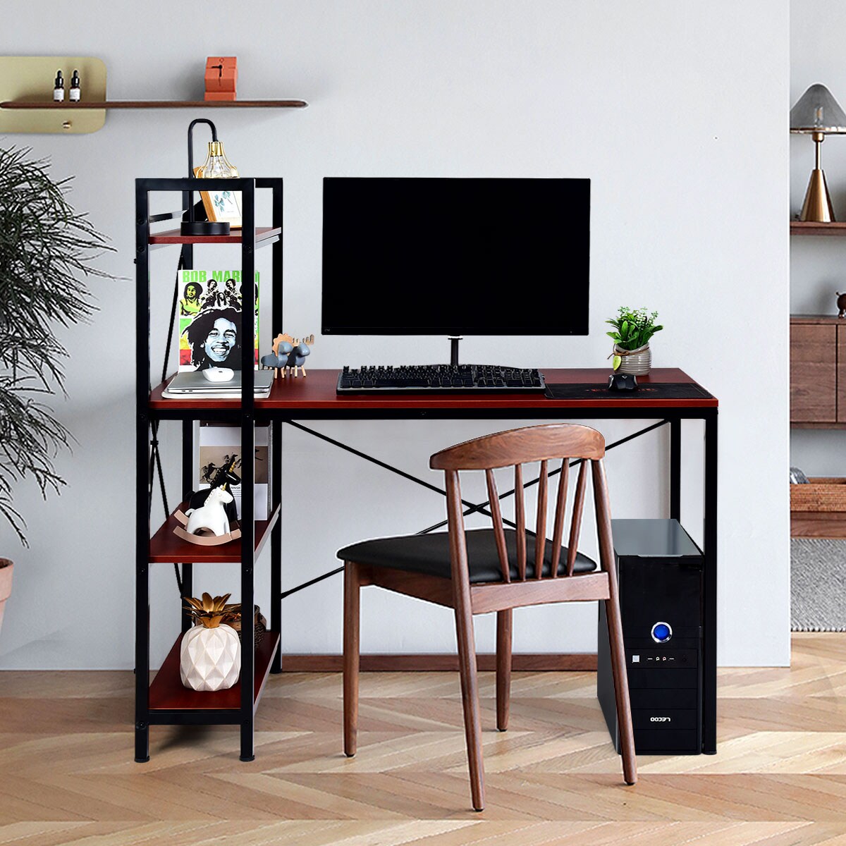Costway 47.5&#x27;&#x27; Compact Computer Desk With 4-Tier Storage Bookshelves for Home Office