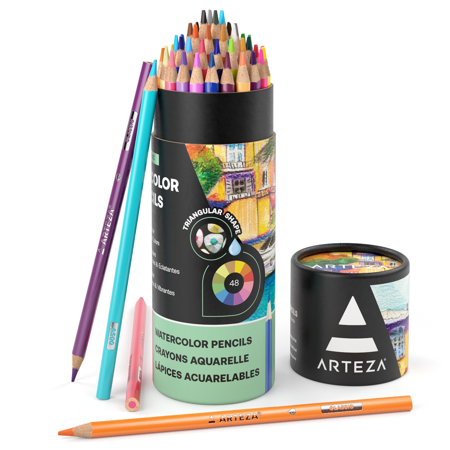 Arteza Watercolor Pencils, Triangle Shaped, Assorted Colors