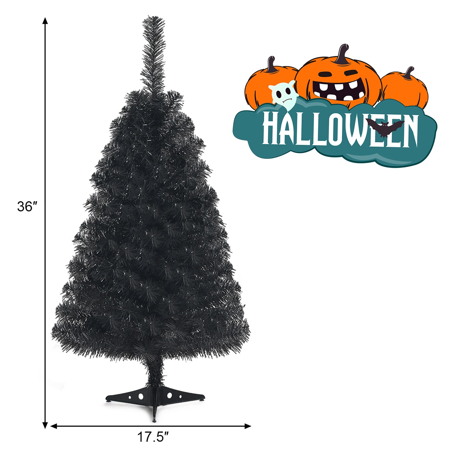 Costway 3ft Unlit Artificial Christmas Halloween Mini Tree Black w/Plastic Stand