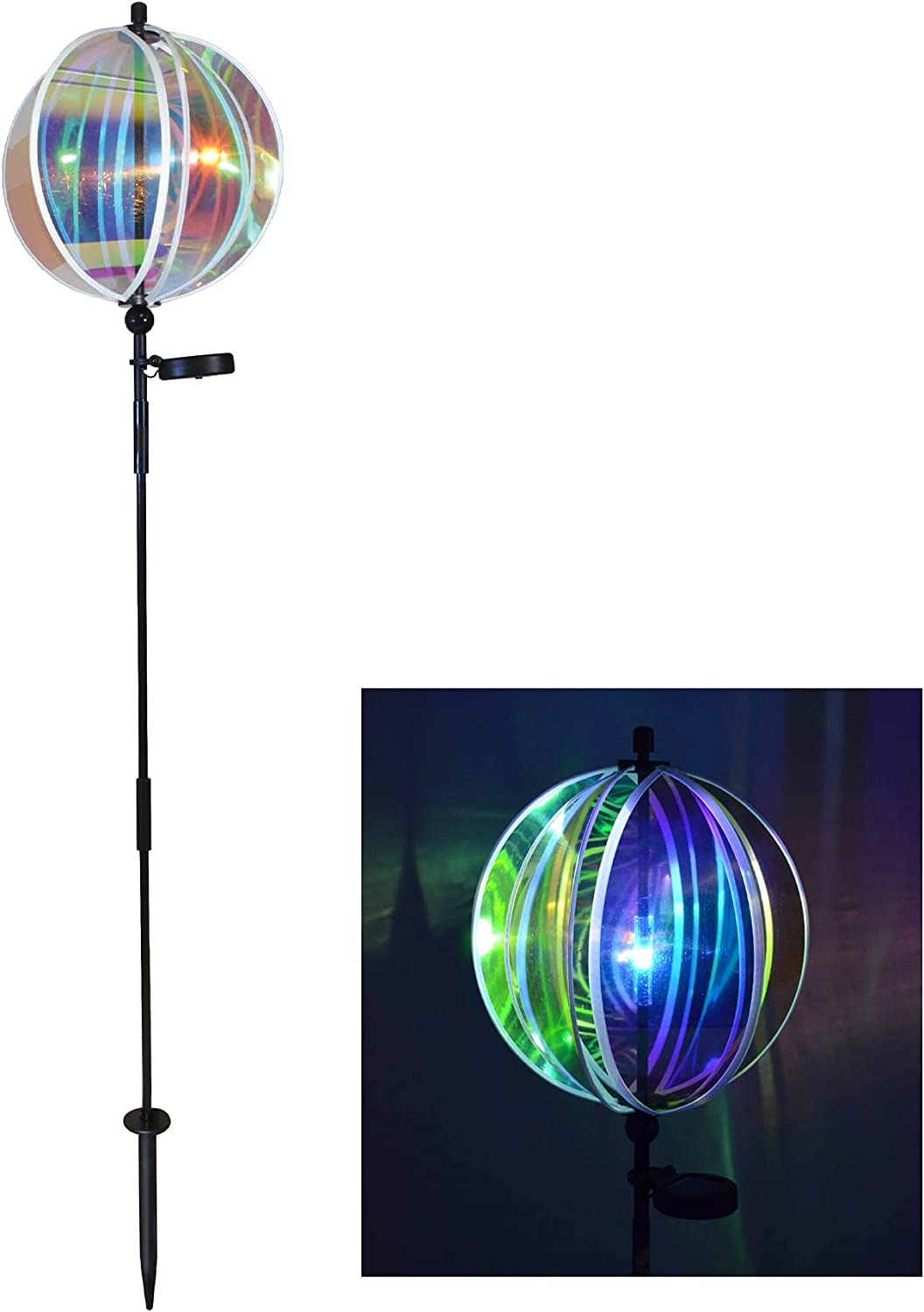 In the Breeze 2657 - 11 Inch Iridescent Gazing Ball Spinner with Solar Light