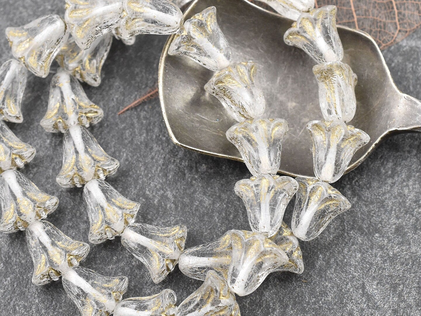 *15* 9x10mm Gold Washed Crystal Lily Flower Beads