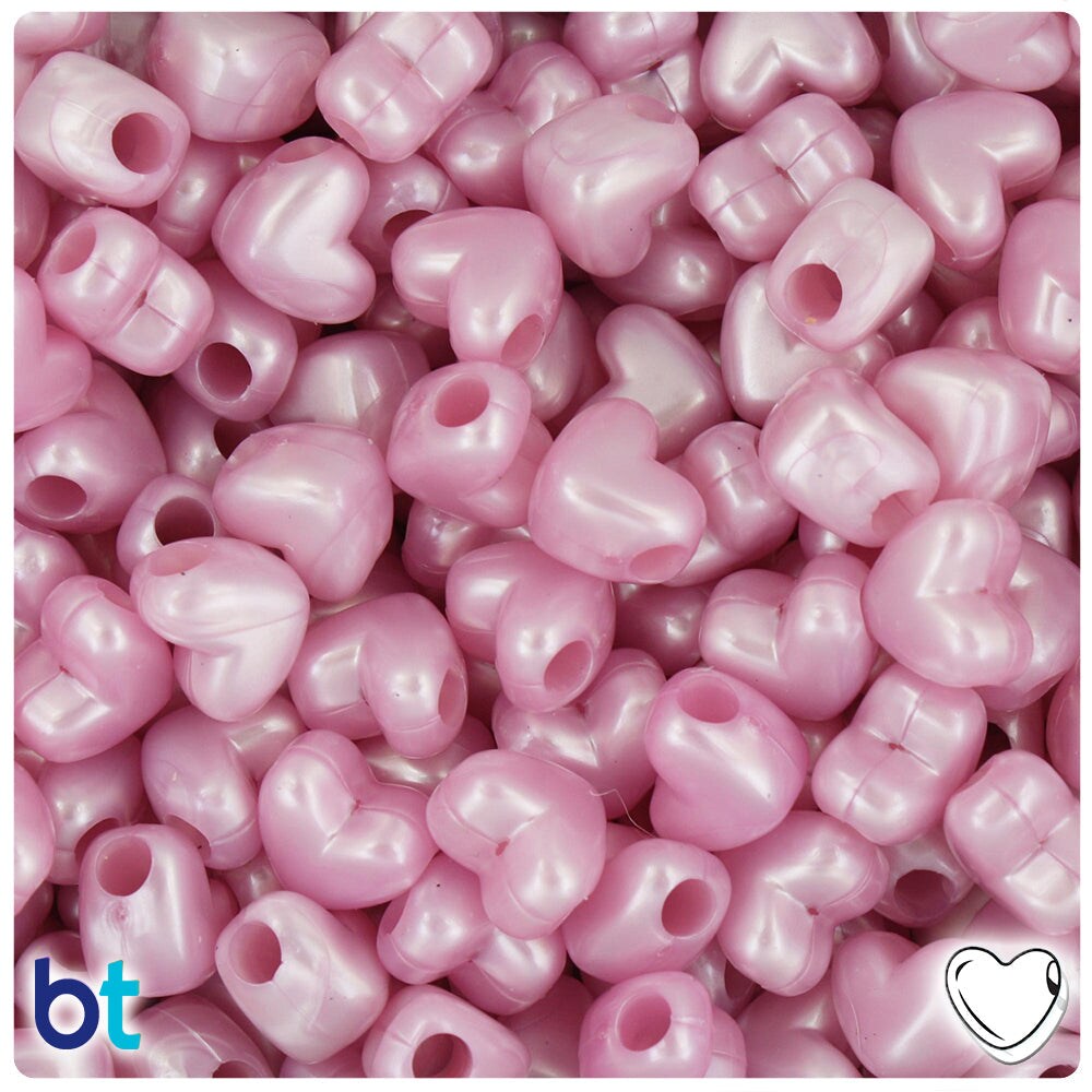 BeadTin Light Pink Pearl 12mm Heart (HH) Plastic Pony Beads (250pcs)