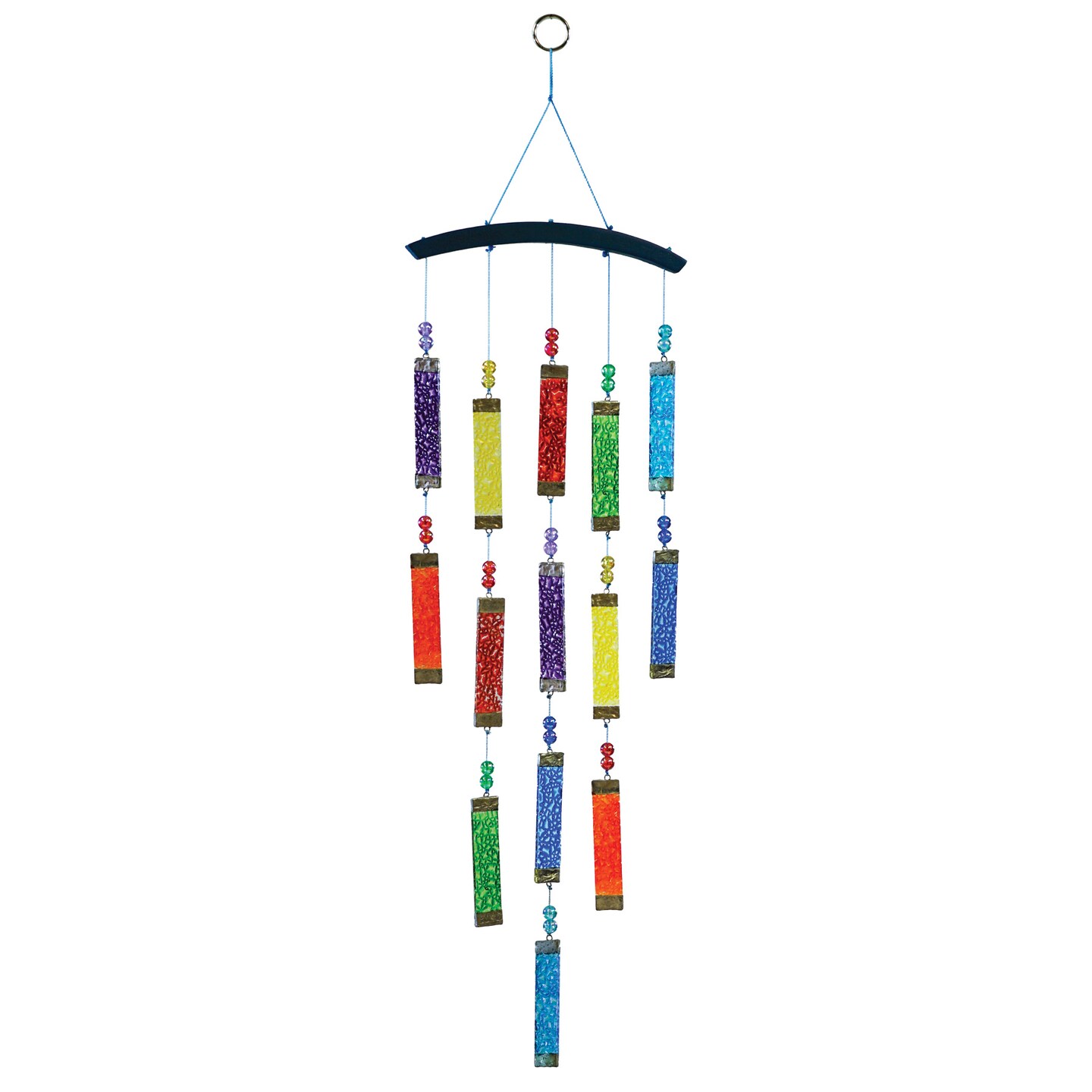 In the Breeze 7026 — Rainbow Textured Tiered Glass Mobile Wind Chime - Colorful Hanging Suncatcher - Hanging Glass Decoration