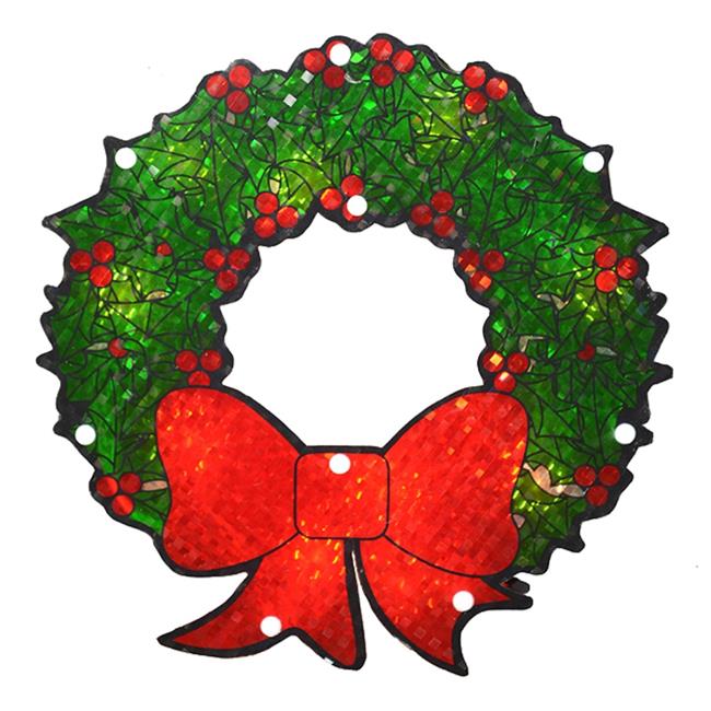 Northlight  11 in. Holographic Lighted Berry Wreath Christmas Window Silhouette
