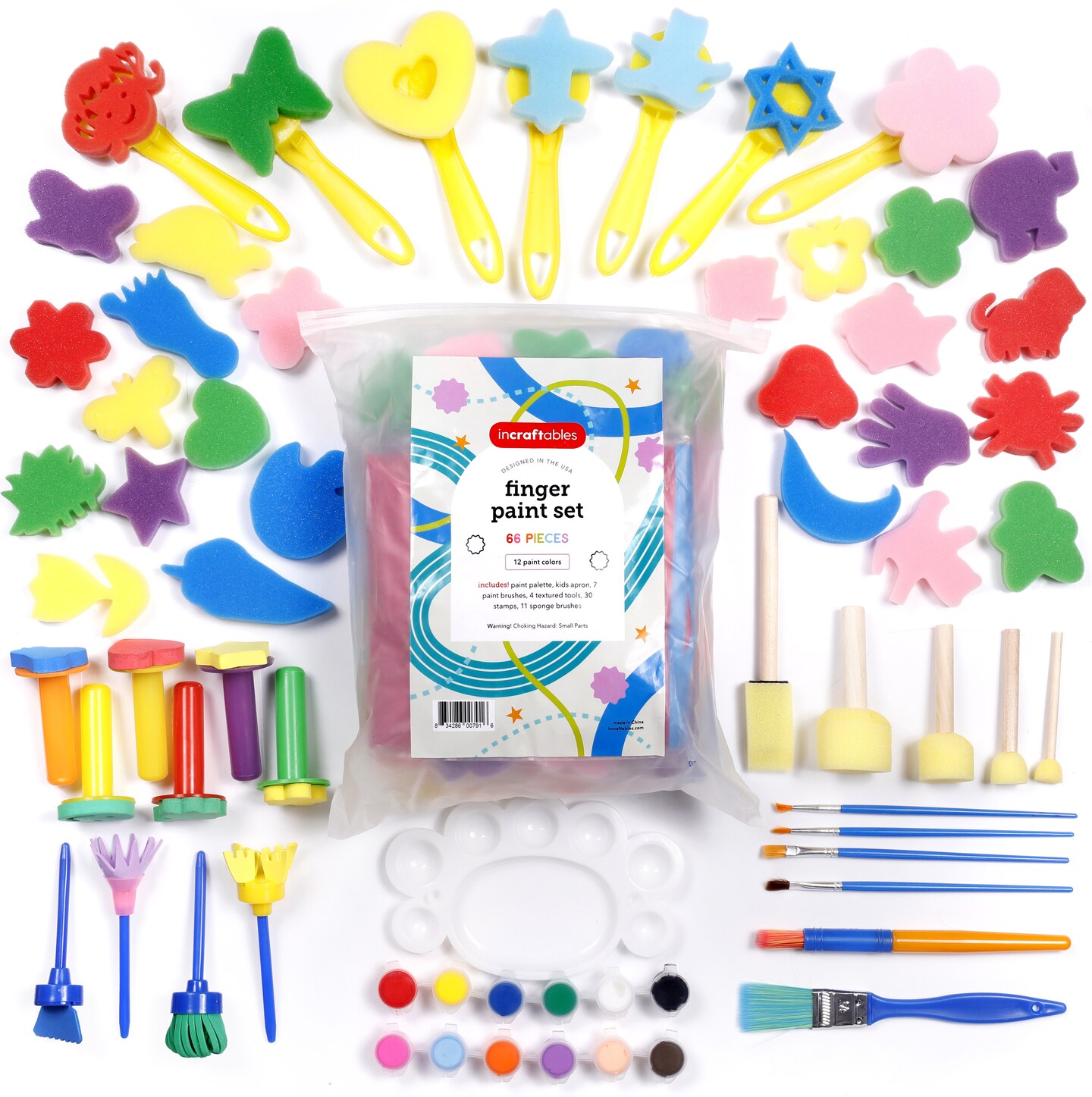 Incraftables Kid Paint Set. Non Toxic Finger Paint for Kids with Apron, Palette, Brushes, Textured Tools, Stamps &#x26; Sponge Brushes. Washable Paint Set for Adults &#x26; Kids Age 3+ for DIY Art &#x26; Crafts