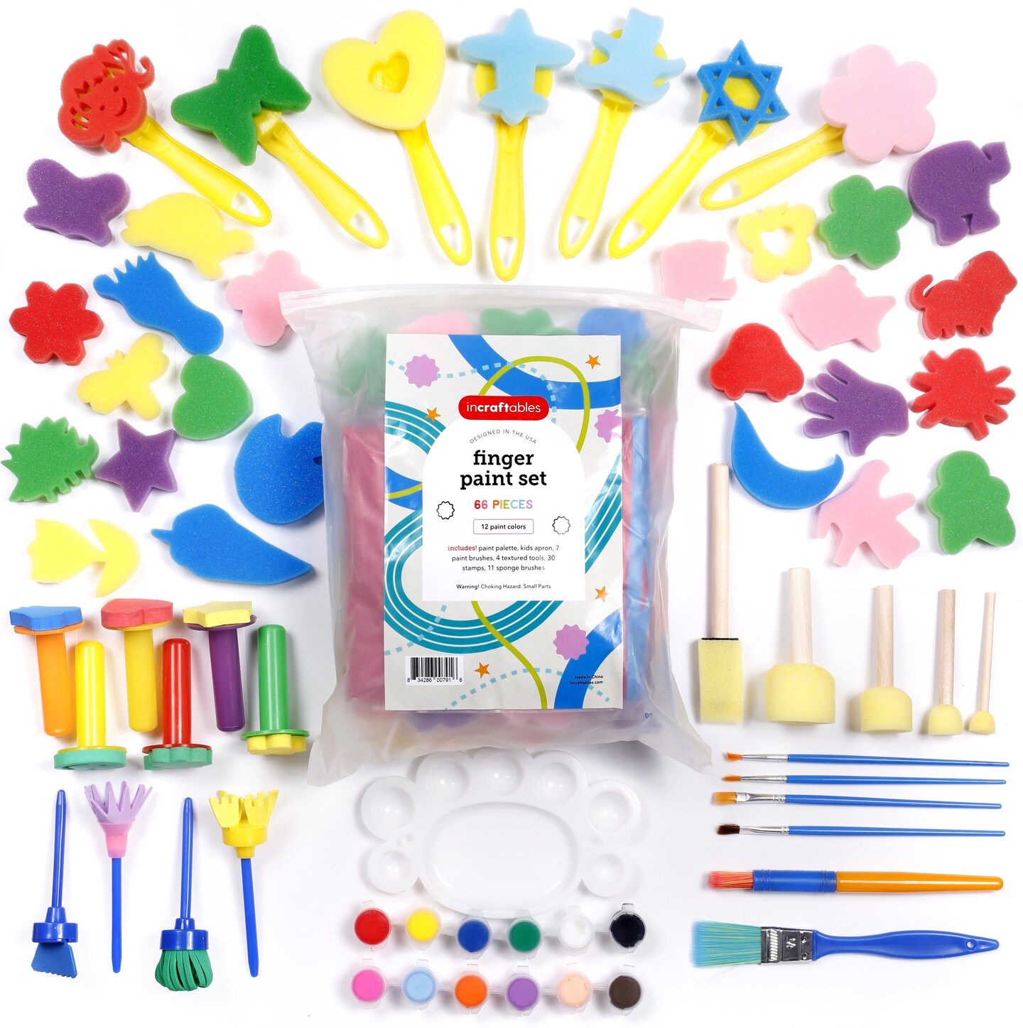 Incraftables Kid Paint Set. Non Toxic Finger Paint for Kids with Apron, Palette, Brushes, Textured Tools, Stamps & Sponge Brushes. Washable Paint Set for Adults & Kids Age 3+ for DIY Art & Crafts