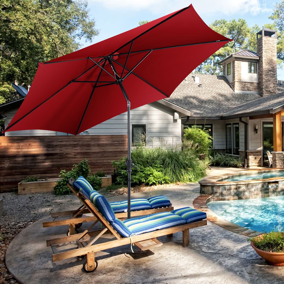 Costway 10 FT Patio Umbrella Patio Market Steel Tilt W/ Crank Outdoor Yard Garden