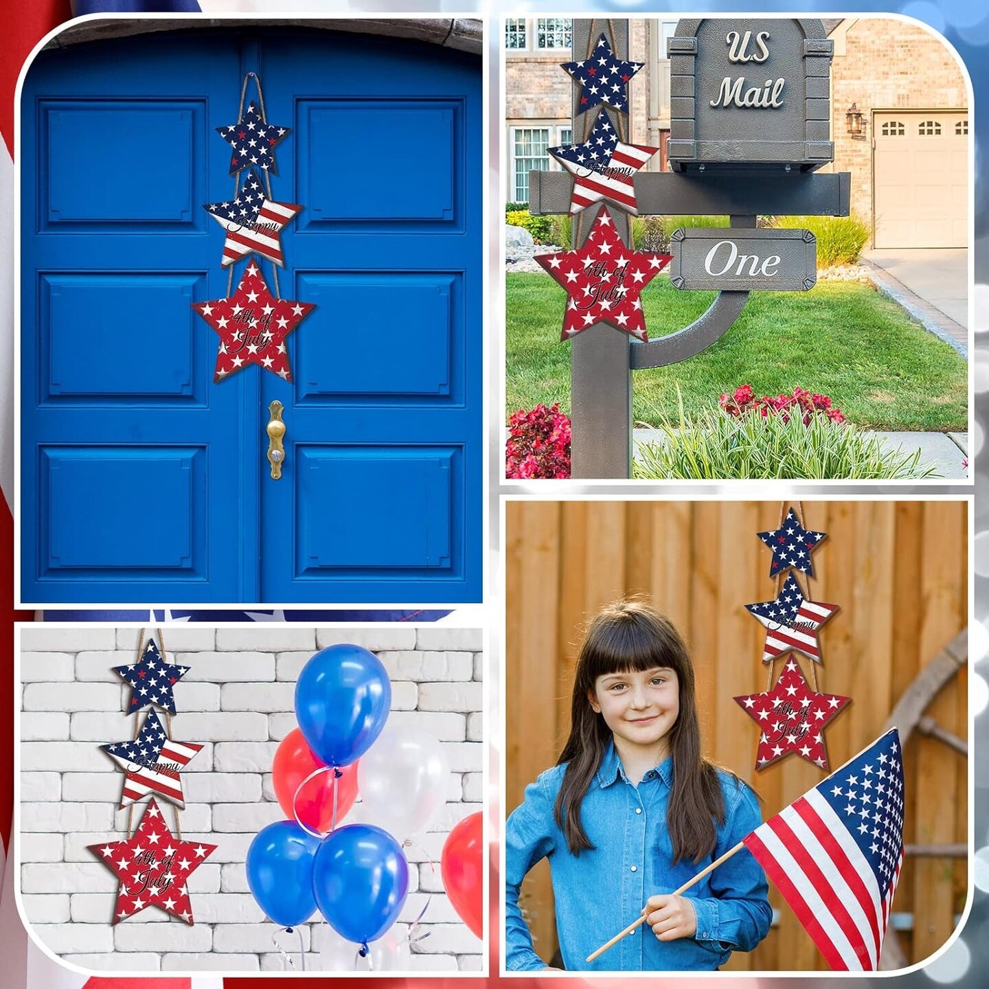 4Th of July Door Sign Decorations Patriotic Star Wooden Signs Independence Day Welcome Hanging Sign Memorial Day Door Hanger American Flag for Front Door Porch Wall Decor