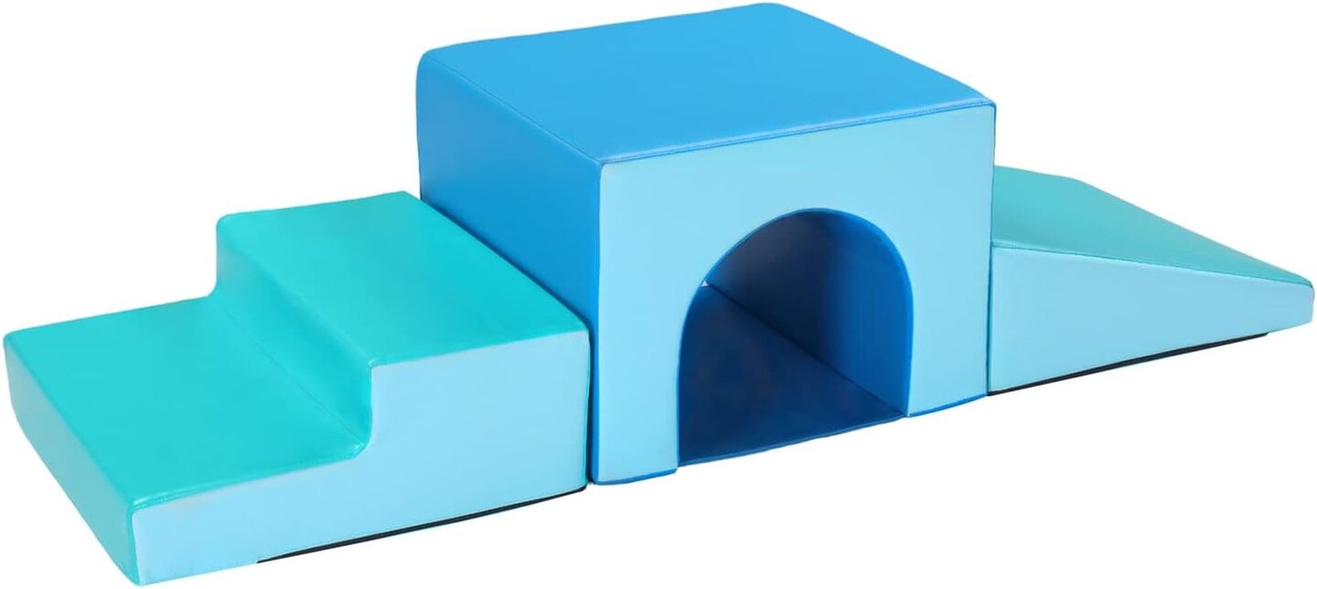 Soft Foam Climbing Blocks 5-Pieces Set, Crawl and Climb Foam Blocks, Beginner Toddler Climber with Slide &#x26; Ramp, Indoor Active Play Structures for Babies and Toddlers Age 1-3