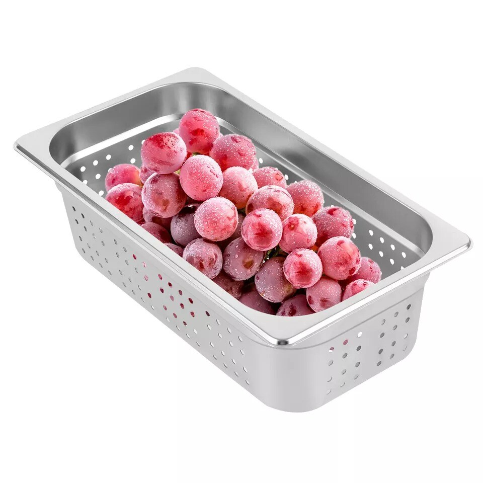 2 PCS 1/3 Size Perforated Steam Table Food Pan 4&#x22; Deep Hotel Pan Stainless Steel