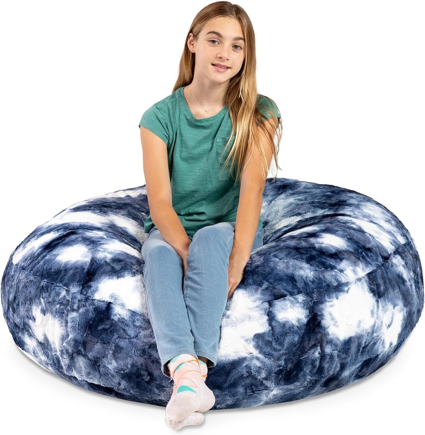 Cocoon 4 Foot Bean Bag Chair - Faux Fur, Blue &#x26; White Print