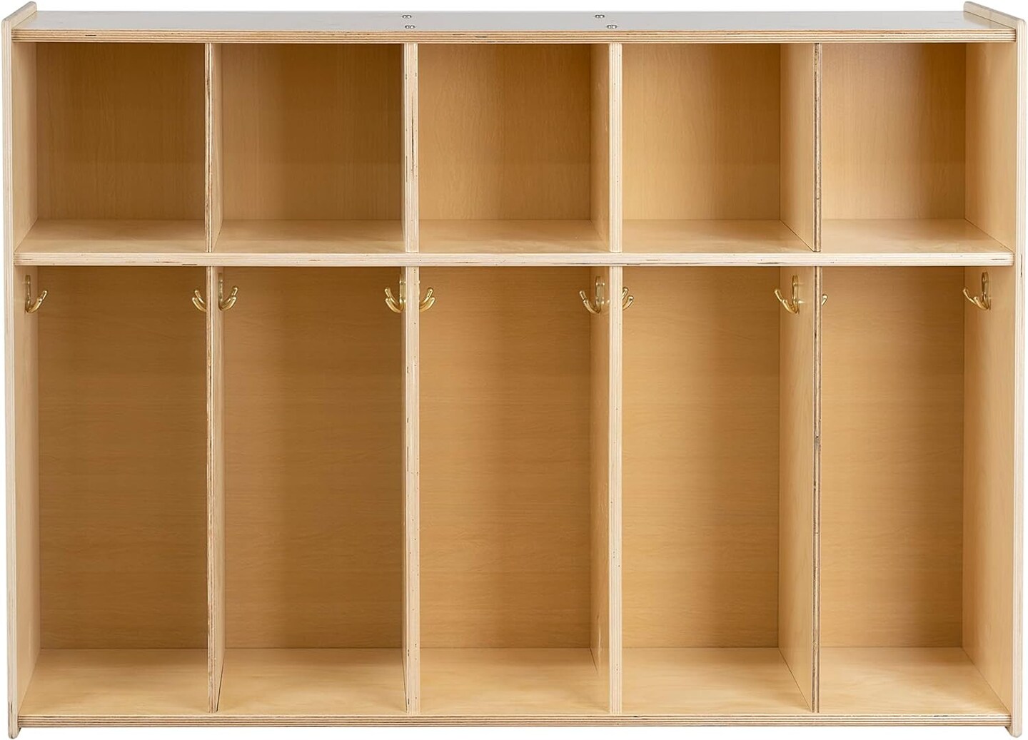5-Section Coat Locker with Cubbies, Wooden Backpack Storage Organizer with Coat Hooks and Cubby Storage Organizer Cubes for Kids, Daycare, Classroom