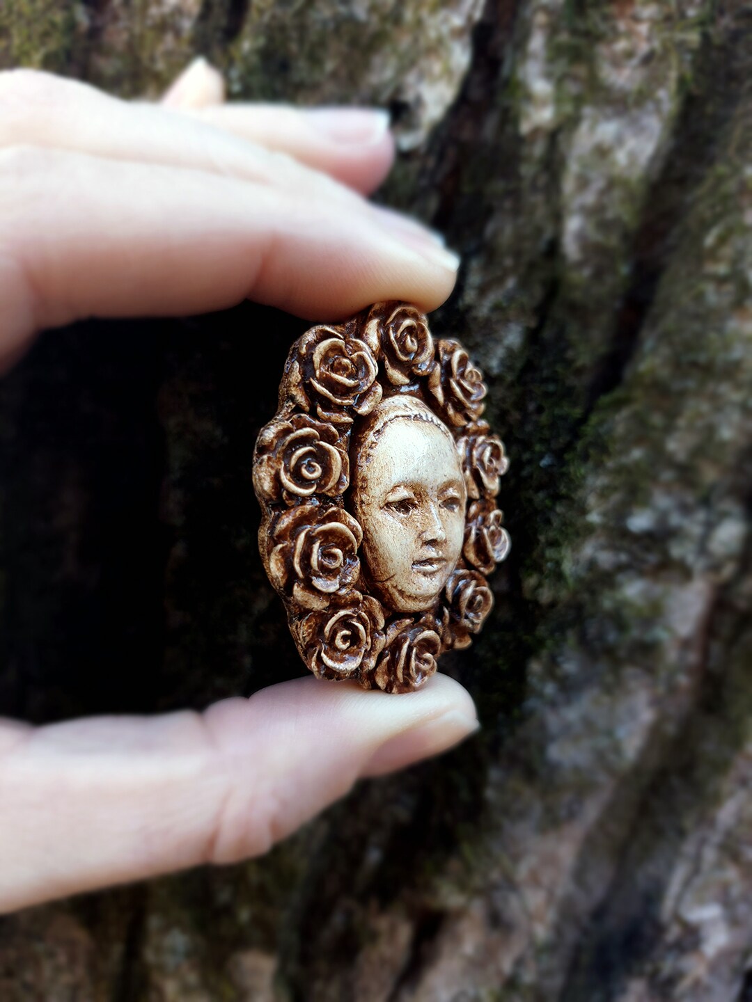 Face with Roses Brooch Handmade Lapel Pin Clay Dark Academia Art Cosplay Accessory OOAK - Spec II by ZeroArtefacts product 5