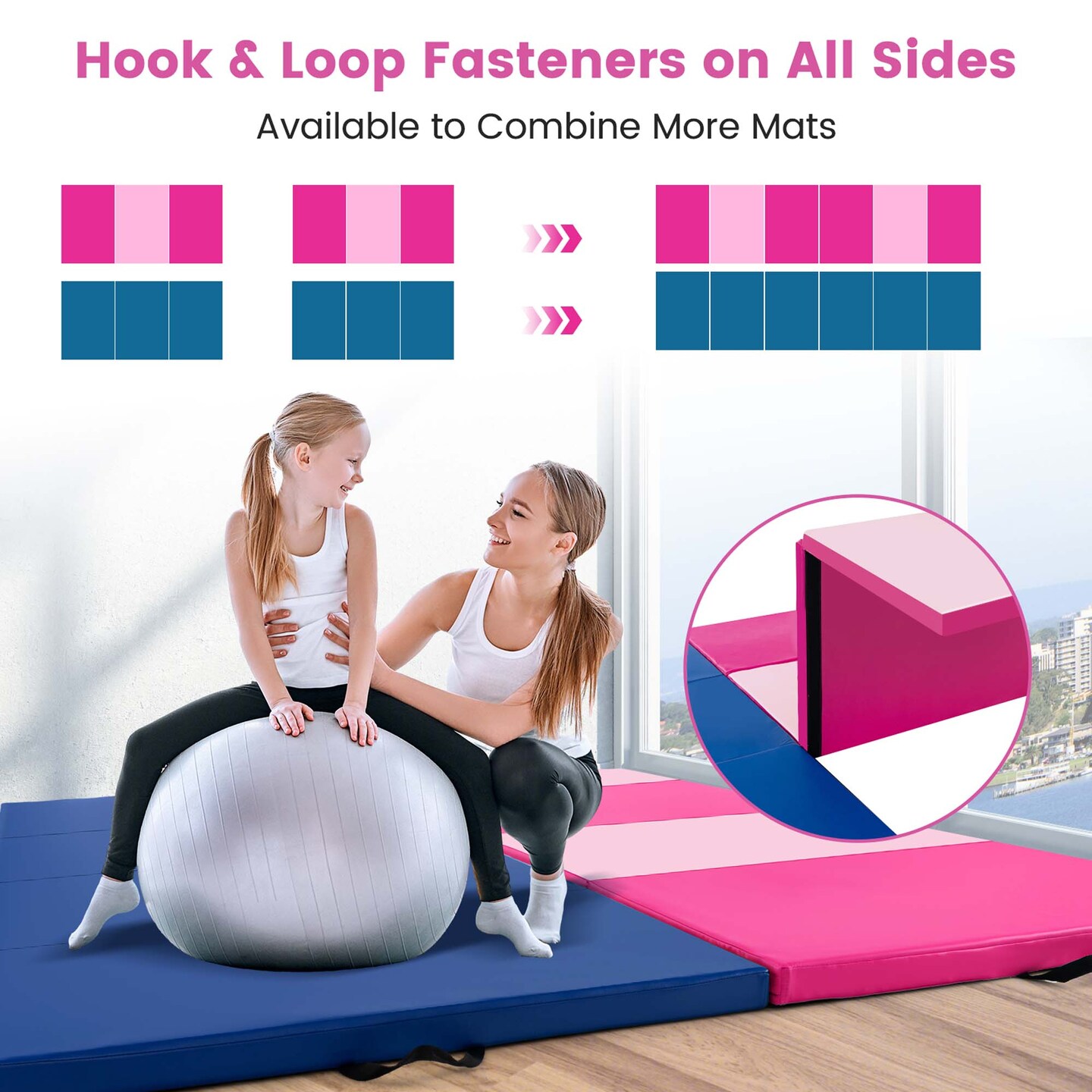 Costway 10&#x27; x 4&#x27; x 2&#x22; 4-Panel Folding Exercise Mat with Carrying Handles for Gym Yoga Black/Blue/Navy/Colorful/Pink&#x26;Blue/Pink/Light Pink/Navy