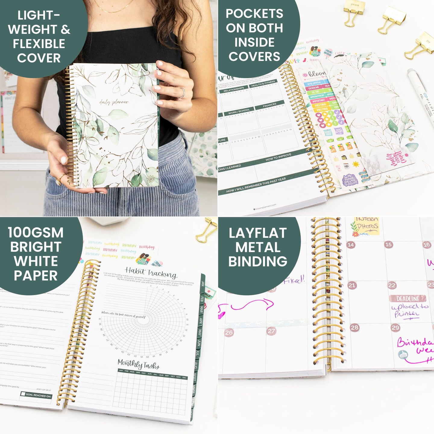 bloom daily planners Undated Soft Cover Planner, 5.5&#x22; x 8.25&#x22;, Eucalyptus