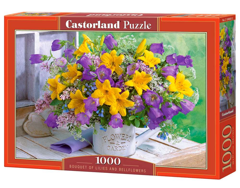 1000 Piece Jigsaw Puzzle,  Bouquet of Lilies and Bellflowers, Flower puzzle, Still nature,  Plant and Flower Puzzle, Adult Puzzle, Castorland C-104642-2