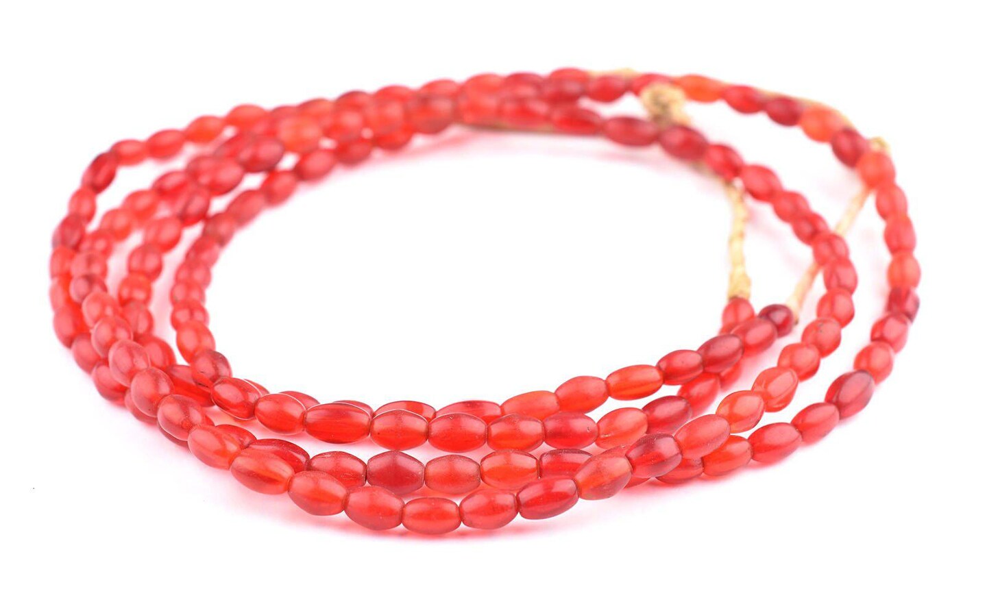TheBeadChest Vintage Translucent Red Czech Glass Oval Beads 5mm Nigeria African 25 Inch Strand Handmade