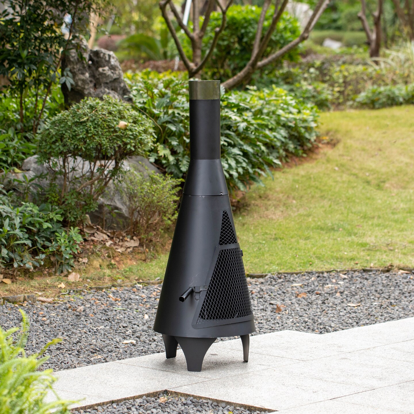 50" Black Outdoor Metal Wood Burning Chimenea Patio Heater Fire Pit for Backyard or Deck, Includes Fire Pit Poker Handle
