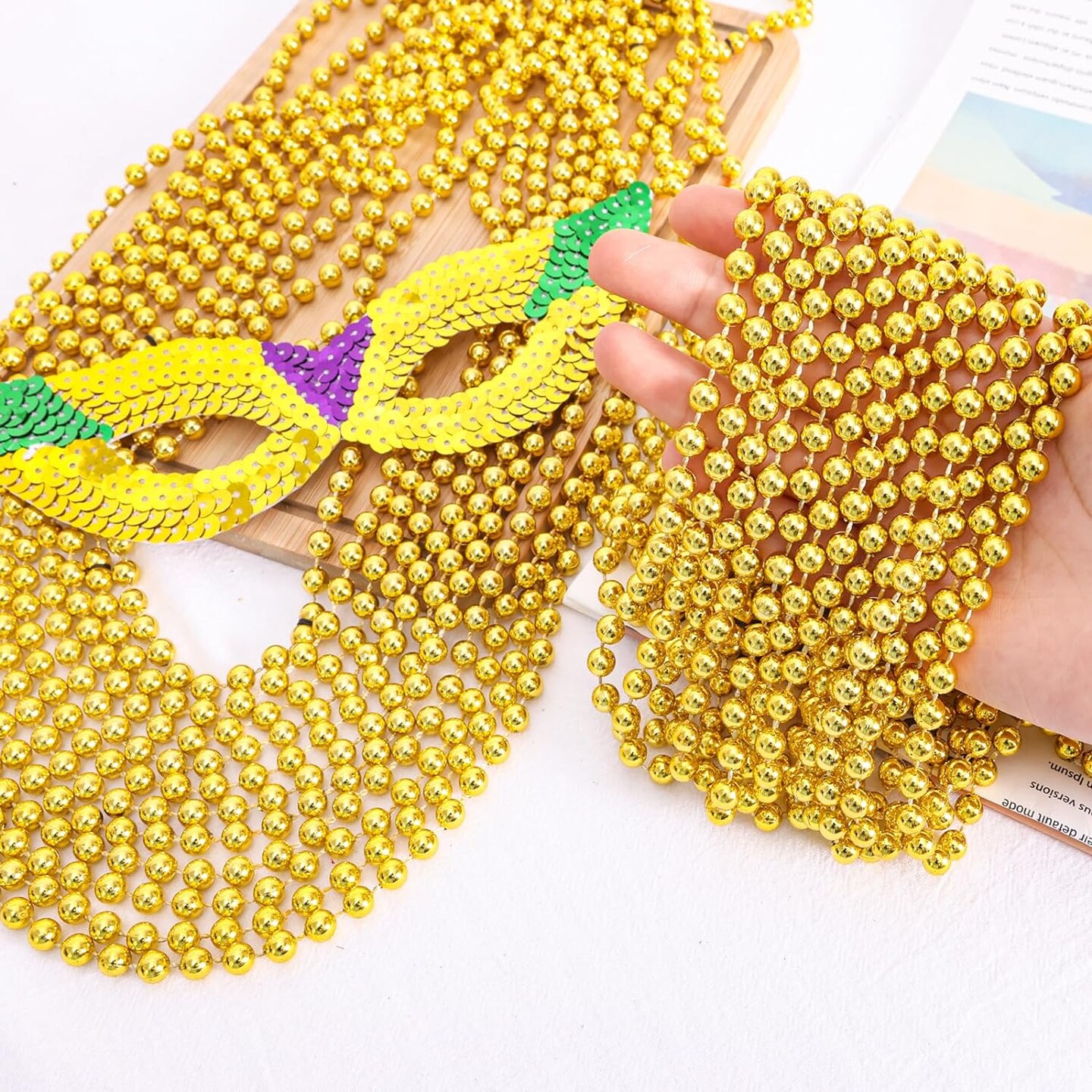 Garma 144Pcs Mardi Gras Gold Beads Bulk
