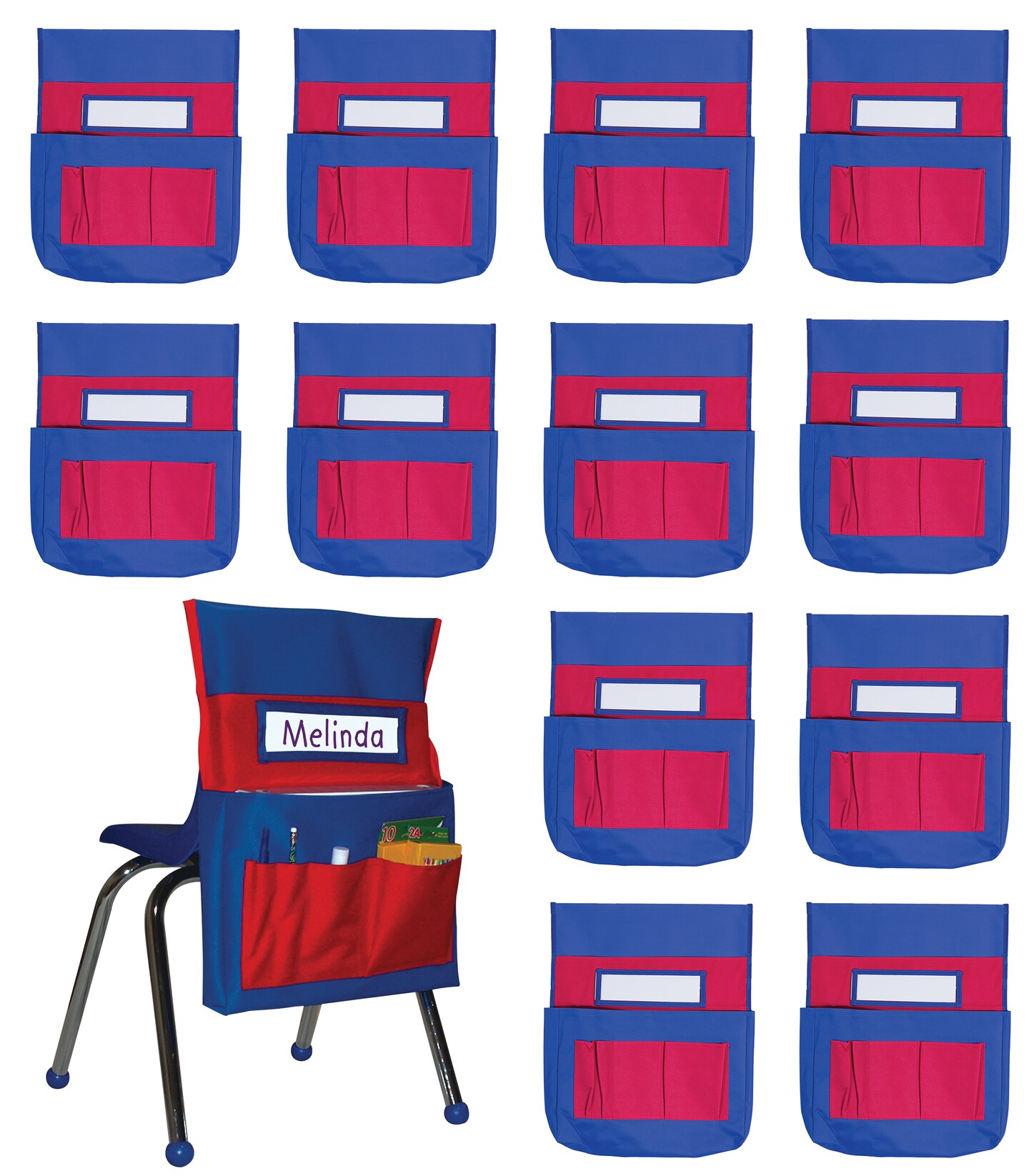 Carson Dellosa 12-Piece Chairback Buddy Pocket Chart Chair Set, 15&#x22; W x 19&#x22; H Desk Buddy Pocket Organizer With Name Tag, Back of Chair Organizer for Classroom Supplies, Chair Pockets for Classroom