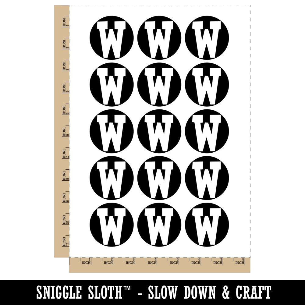 Letter W Uppercase Fun Bold Font Temporary Tattoo Water Resistant Fake Body Art Set Collection (1 Sheet)