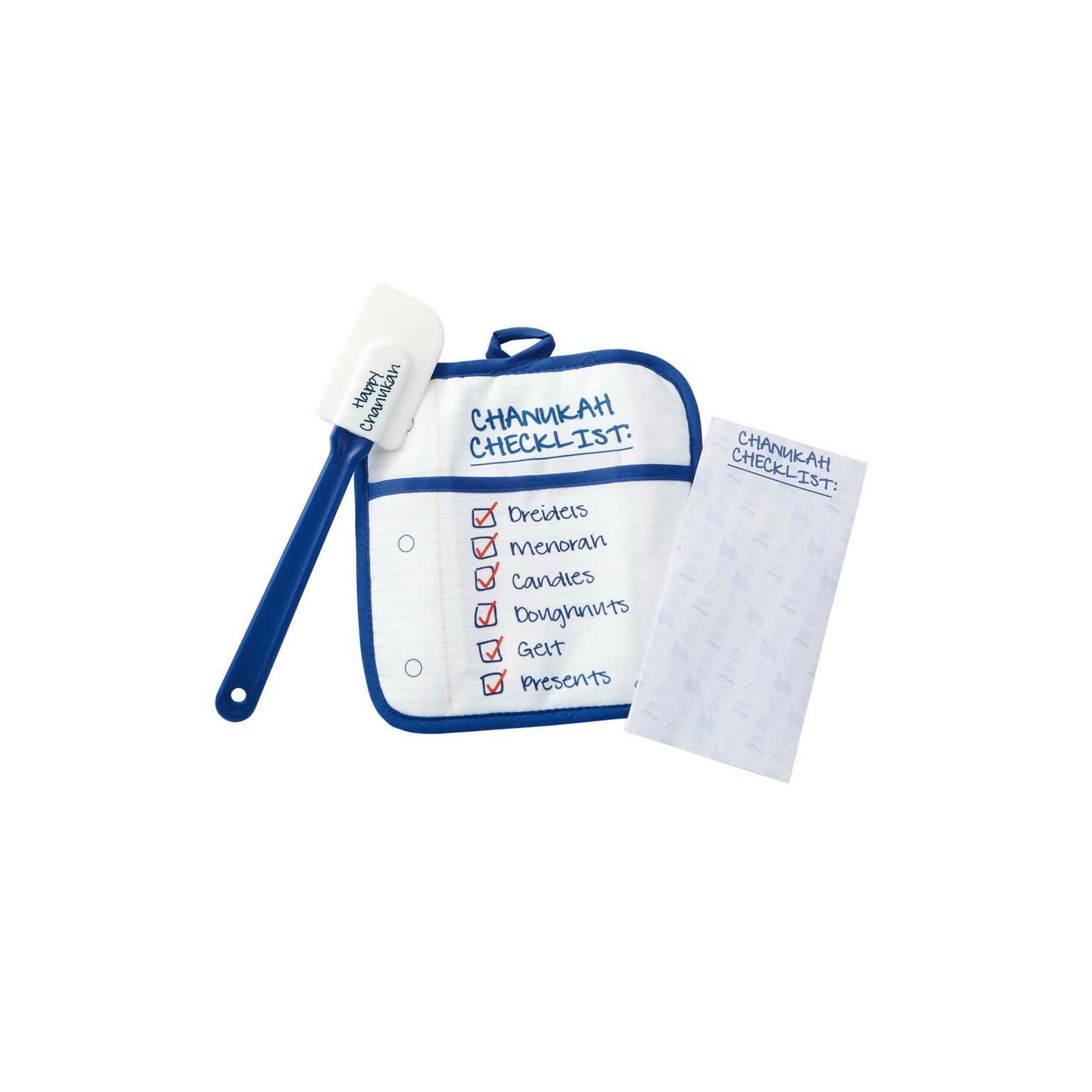 Rite Lite Set of 3 Blue and White Hanukkah Pot Holder, Spatula and Notepad 10.25&#x22;