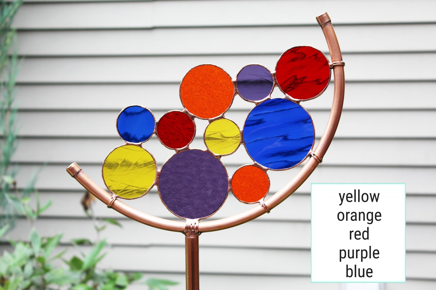 The Original Circle Glass Garden.Stained shops glass garden art stake. Orange, red a