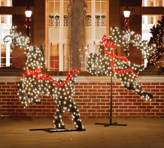 GKI/Bethlehem Lighting LED Lighted Leaping Reindeer Topiary Christmas Outdoor Decor - 5.75&#x27; - Green and Red
