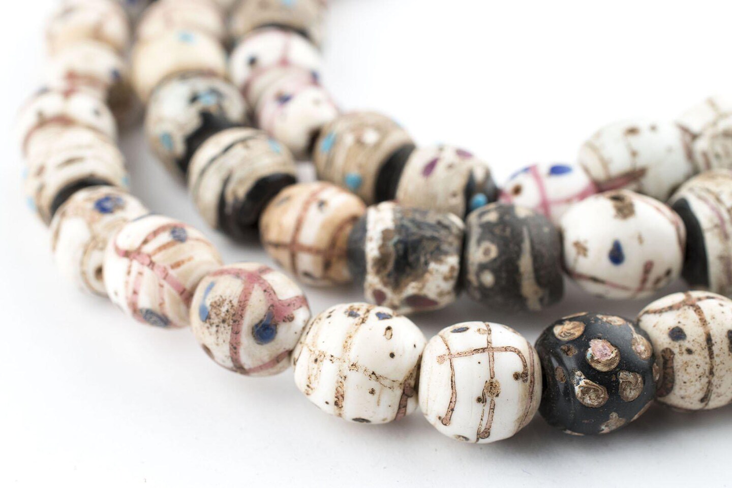 TheBeadChest Antique Venetian Medicine Man Trade Beads Double Strand 11mm Ethiopia African Multicolor Round Glass Large Hole 40 Inch Strand