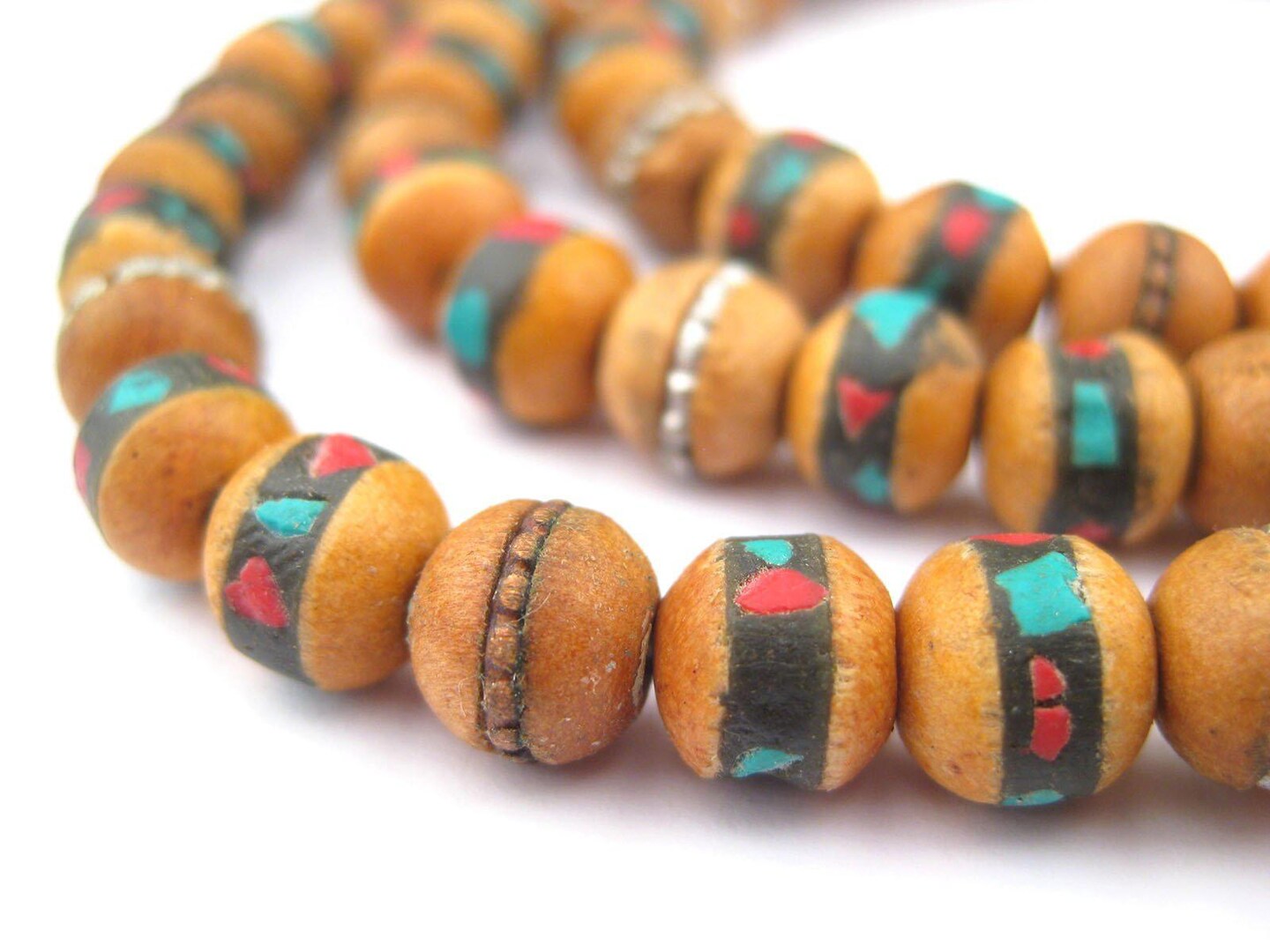 8mm Inlaid Sandalwood Mala Beads: Fragrant Aromatic Wooden Meditation Beads for Yoga, Jewelry, Necklace, Chanting Genuine Nepal Product The Bead Chest