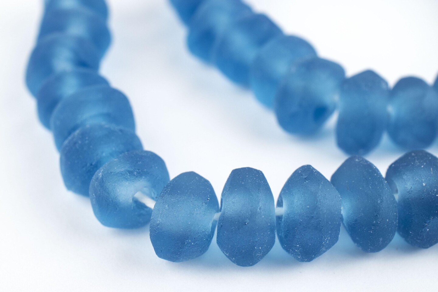The Bead Chest Light Blue Rondelle Java Recycled Glass Beads 11mm Indonesia Sea Glass Disk Large Hole 23 Inch Strand Fair Trade