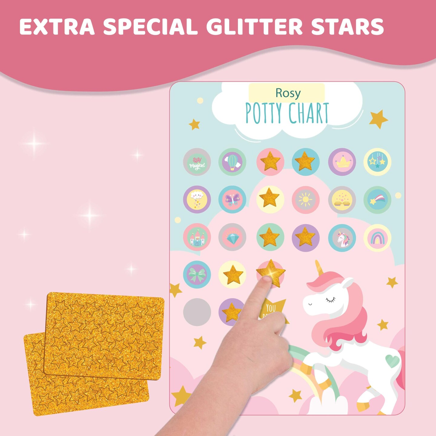 Potty Training Chart for Kids | Great for Toddlers Boys &#x26; Girls | Potty Training Rewards with Glitter Stars | Potty Sticker Chart | Potty Chart for Toddlers Boys and Girls | Unicorn Theme Potty Chart&#x2026;