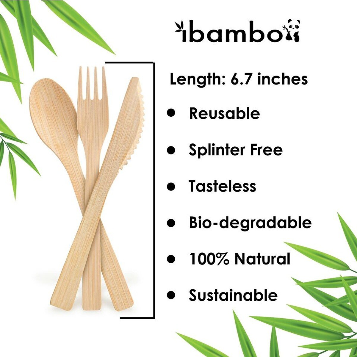 Ibambo Natural Bamboo Disposable Cutlery Set