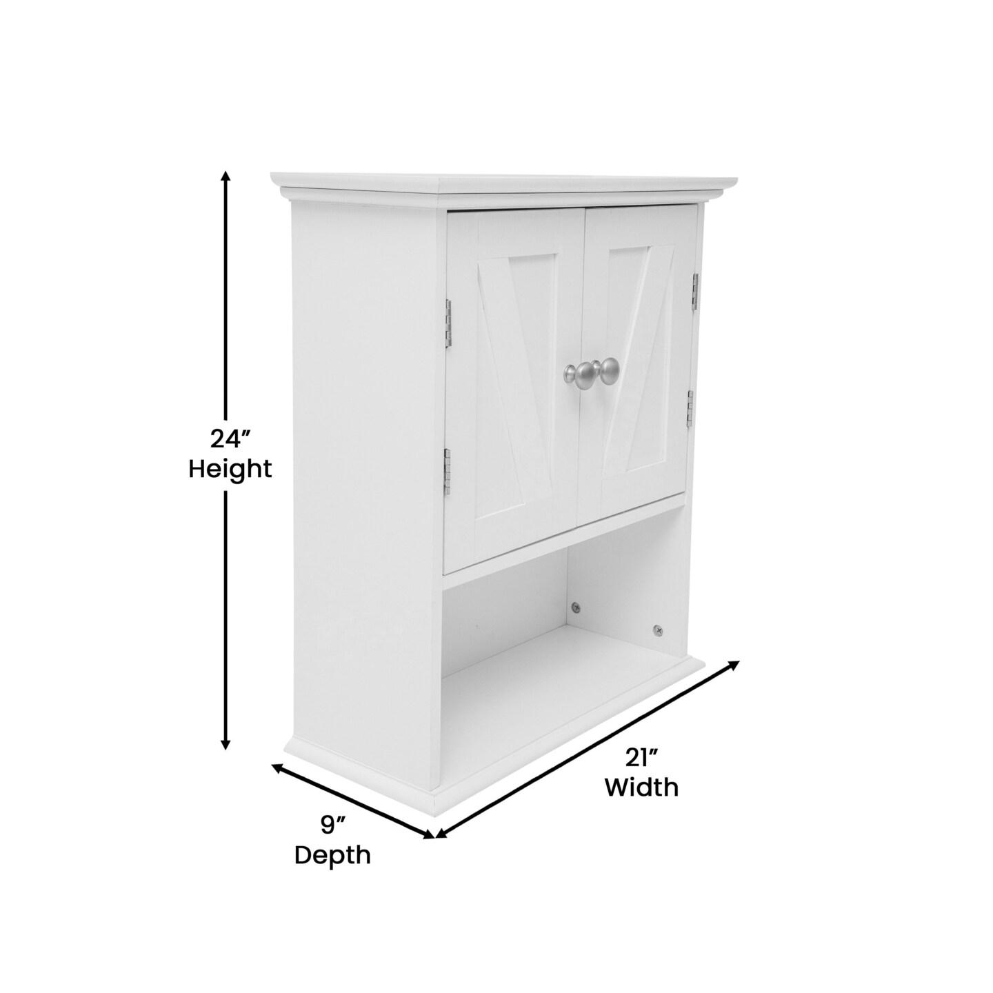 Merrick Lane Delilah Wall Mounted Bathroom Medicine Cabinet with Adjustable Cabinet Shelf, Lower Open Shelf, and Magnetic Closure Doors