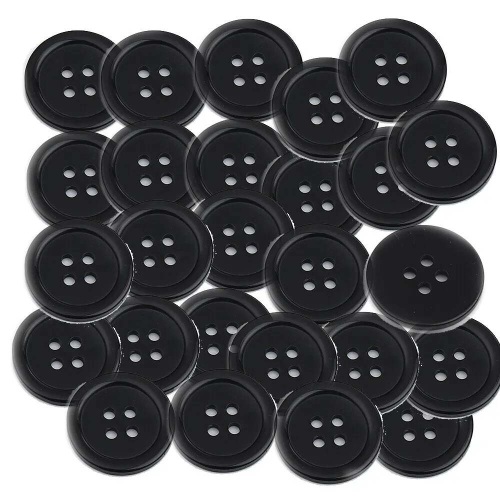 1 Inch Buttons 25mm Sewing Flatback Button Black 50pcs
