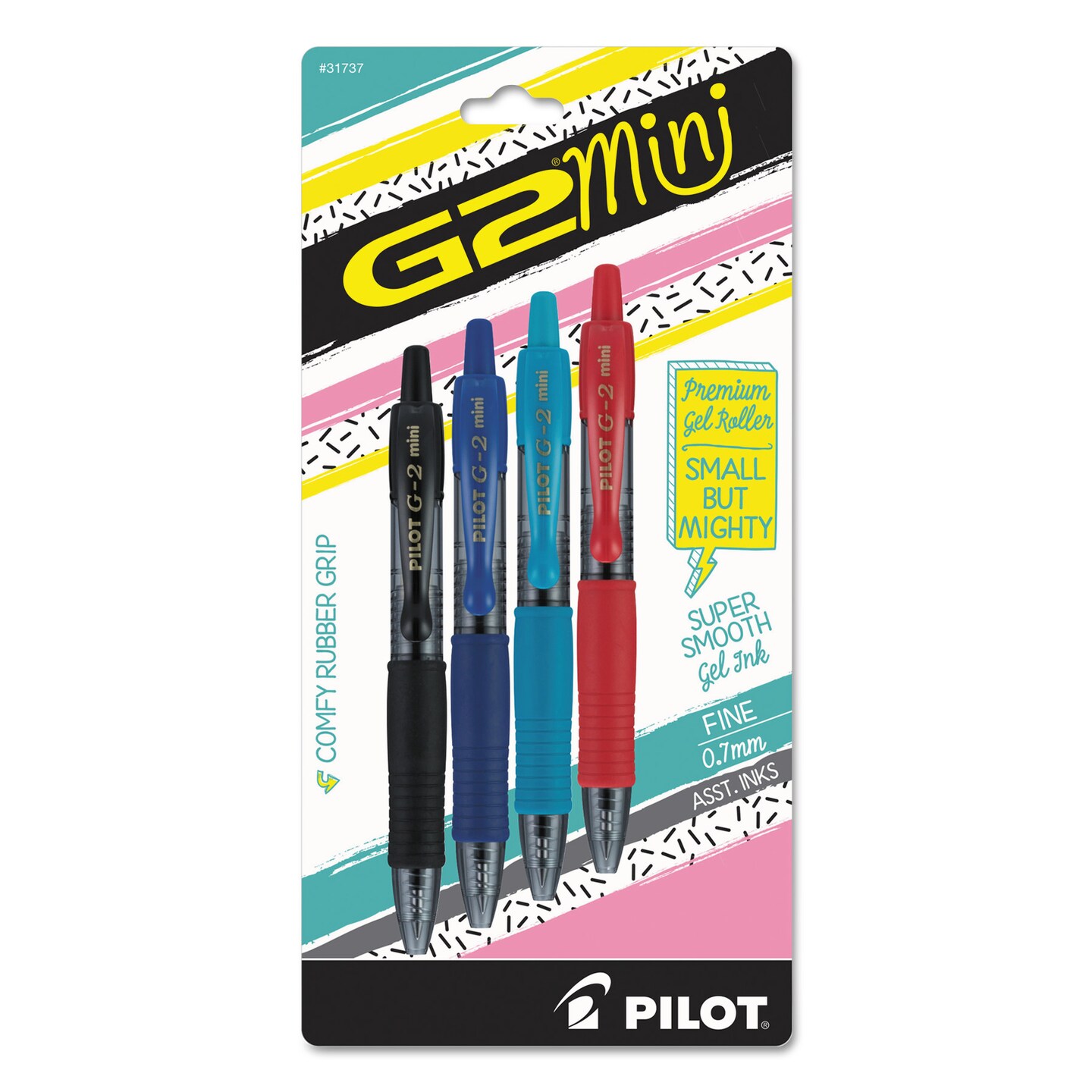 Pilot G2 Mini Retractable Gel Pen, Fine 0.7mm, Assorted Ink/Barrel, 4/Pack
