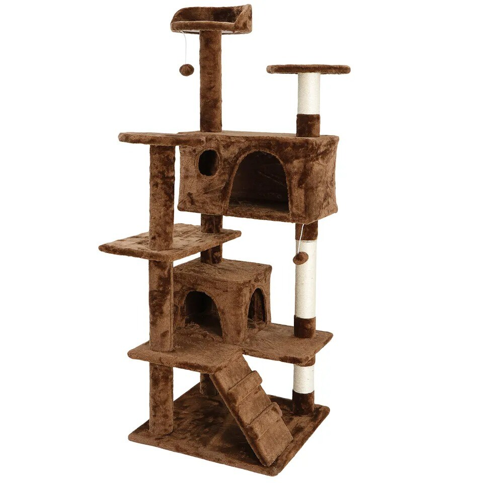 53&#x22; Cat Tree Activity Tower Pet Furniture Sisal-Covered Scratch Post Home Brown