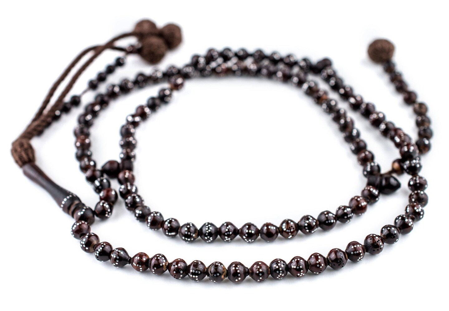 99  Brown Silver-Inlaid &#x22;Names of Allah&#x22; Arabian Prayer Beads (6mm), Islamic Tasbih, Ramadan Gift, Quality Middle Eastern Beads - The Bead Chest