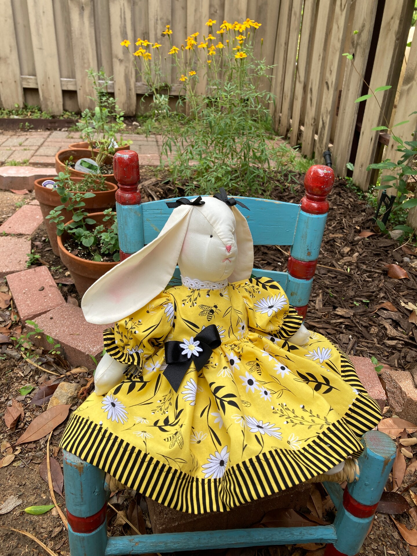 Handmade Spring Bee Bunny - Child Friendly Cloth Doll - Handmade