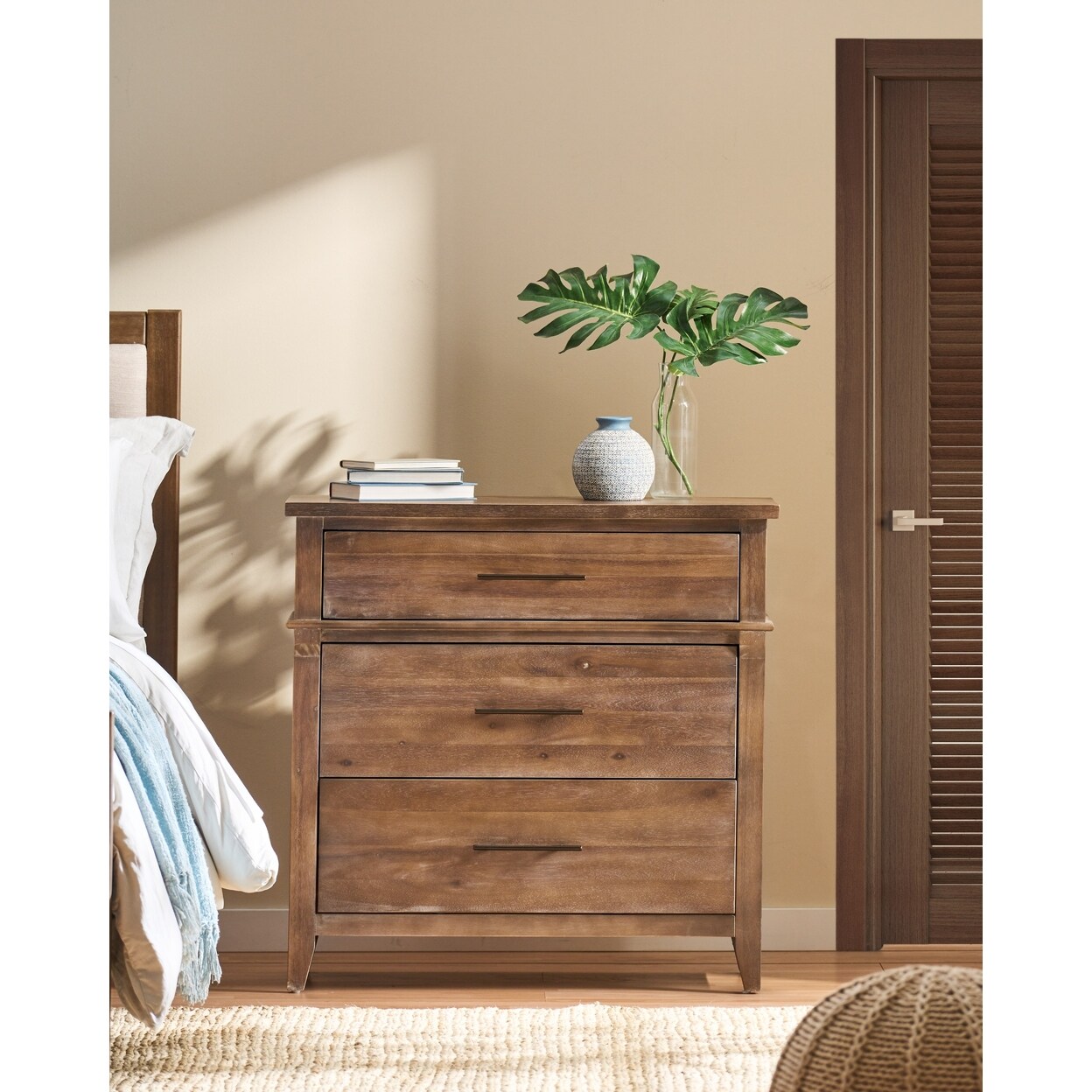 GDF Studio OkiOki Coastal 3 Drawer Dresser Light Brown Glaze