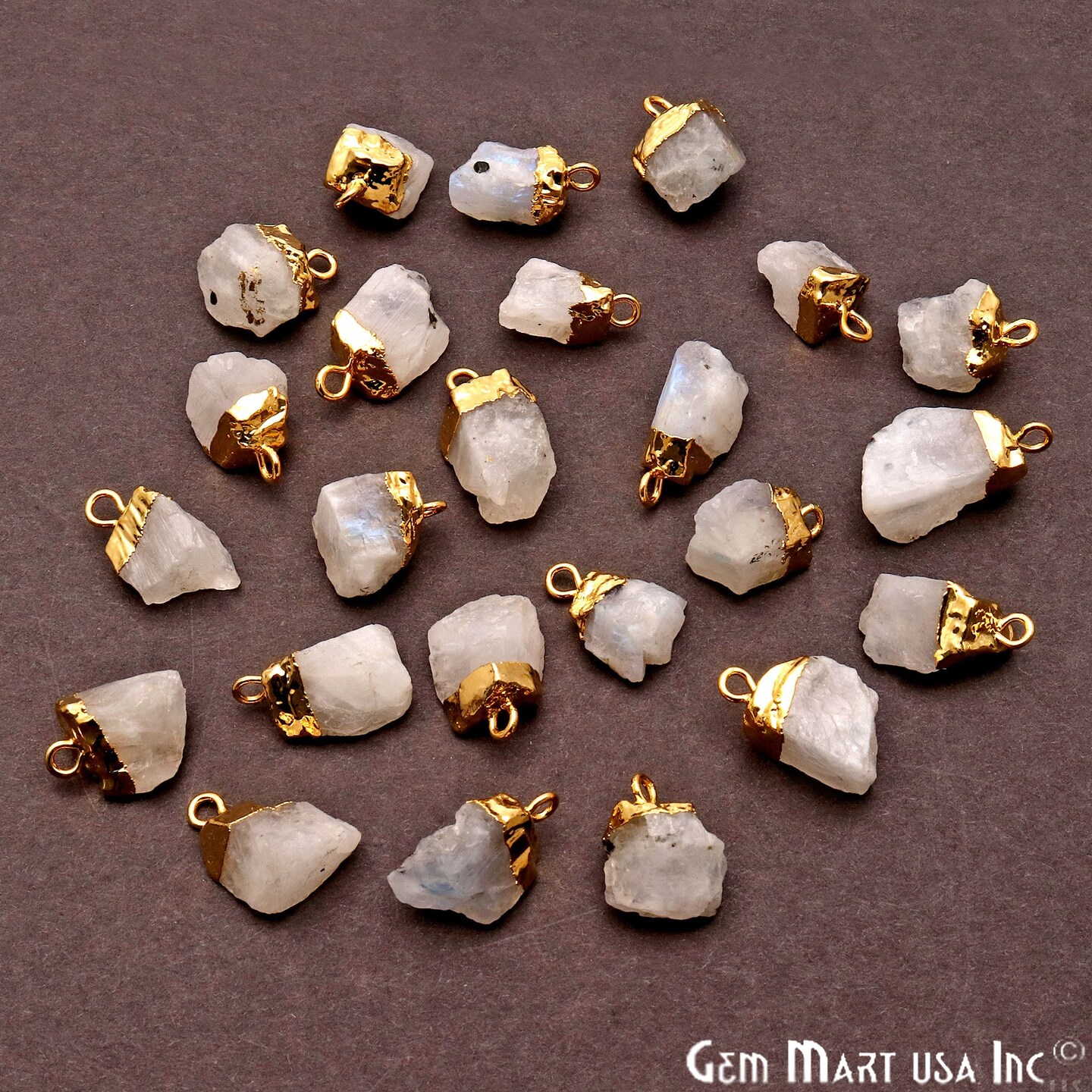Rough Gemstone Pendant, Birthstone Raw Pendant, Gold Electroplated Connector Charms, 15x10mm (Approx), 1 pc, GemMartUSA (50470)