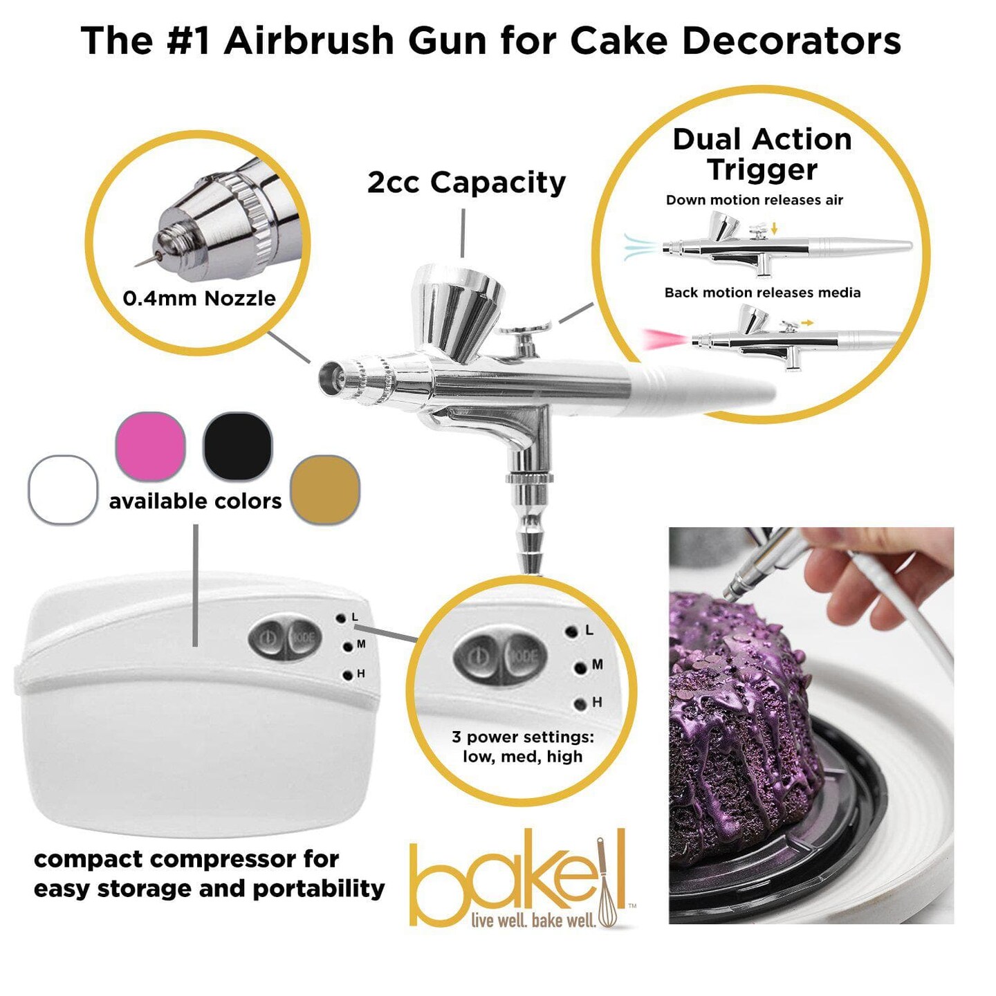 Airbrush Professional Series Bakell Airbrush Gun Kit (White Edition)