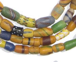 TheBeadChest Extra Fancy Sandcast Powder Glass Bead Medley 14mm Ghana African Multicolor Mixed Large Hole 30 Inch Strand Handmade