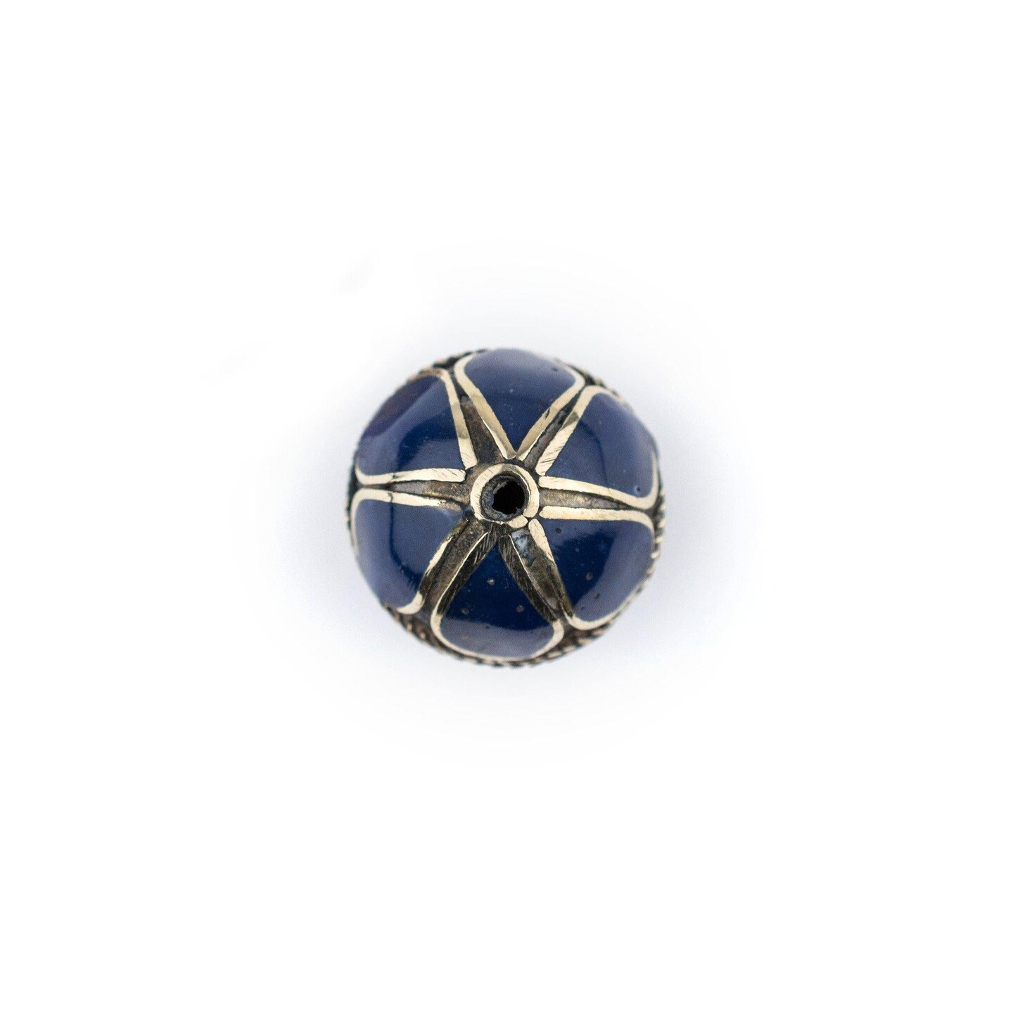 TheBeadChest Lapis-Inlaid Afghan Tribal Silver Bead (25mm): Genuine Inlaid Metal Bead Pendant for DIY Jewelry