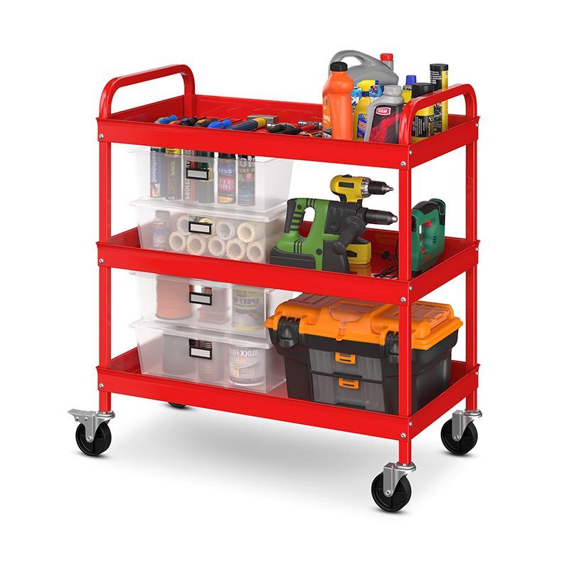 Household Commercial 3-Tier Utility Service Cart with Flat Handle