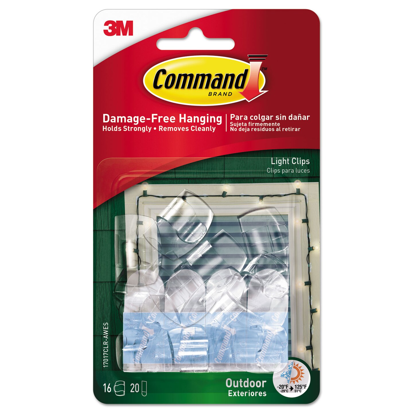 Command All Weather Hooks and Strips, Plastic, Small, 16 Clips and 20 Strips/Pack