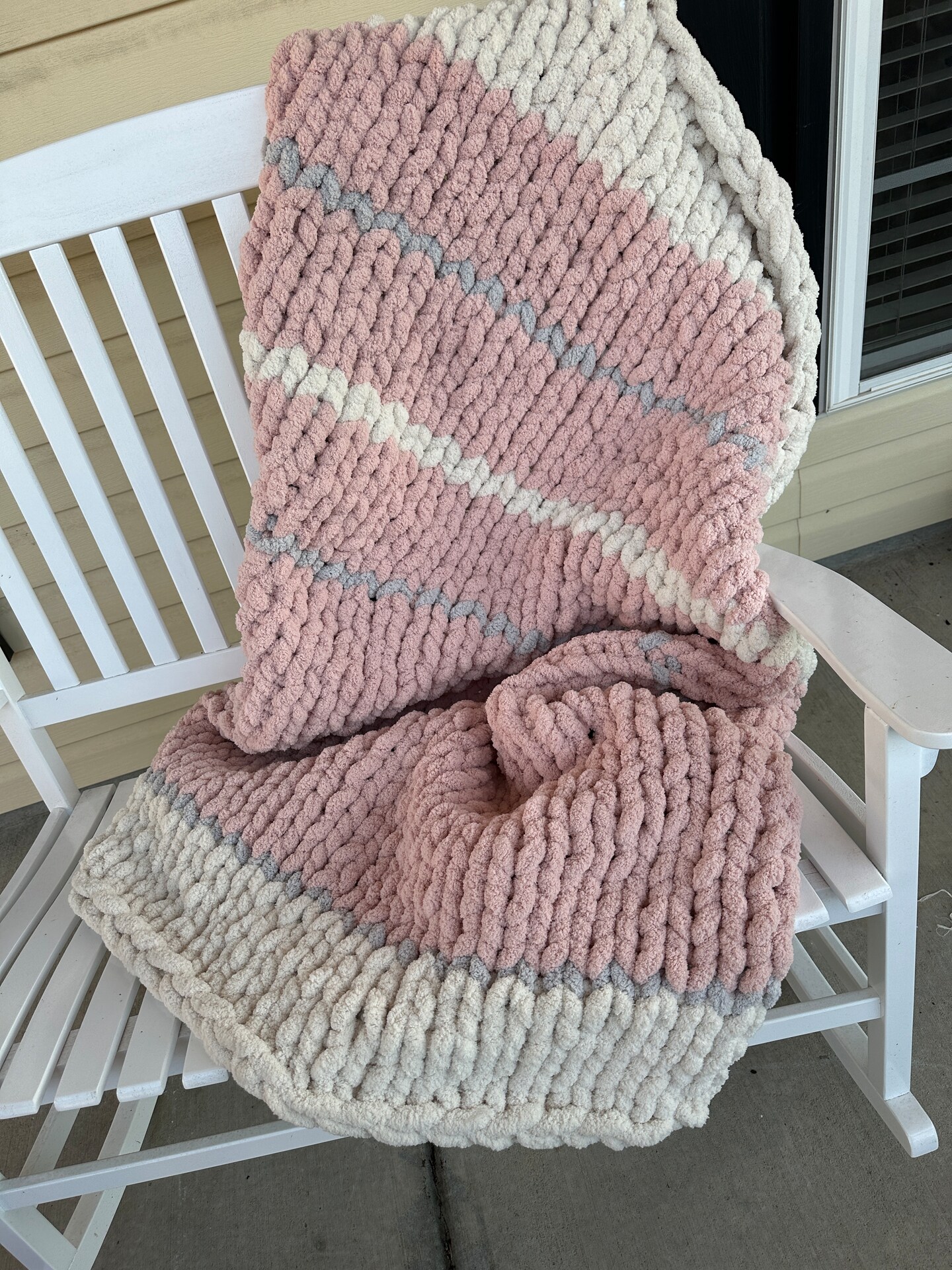 Pink and Ivory Chunky Hand Knit blanket | Chunky Chenille Blanket product 2
