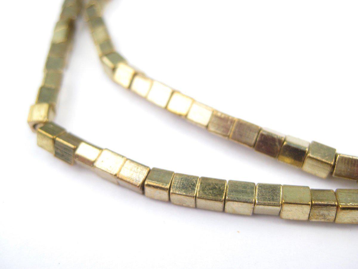 TheBeadChest Gold Cube Beads 3mm Brass 24 Inch Strand
